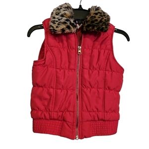 Crico Hot Pink & Faux Leopard Print Zip Up Girls Puffer Vest Size S